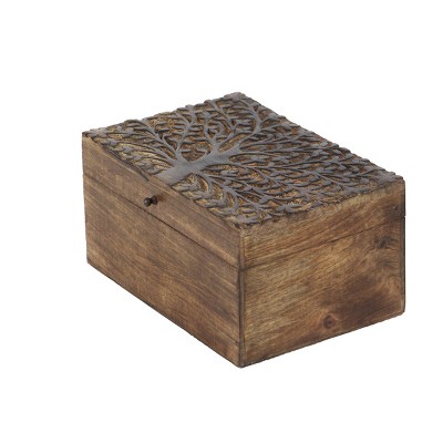 Rustic Hand-Carved Mango Wood Lidded Boxes Set of 3