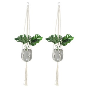 Unique Bargains Cotton Hanging Macrame Wood Plant Hangers 39.4 x 11.8 Inch White 2 Pcs - 1 of 4