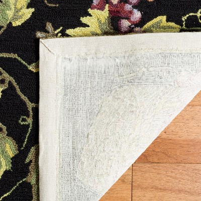 Reversible Black Floral Hand-Knotted Easy Care 4' x 6' Rug