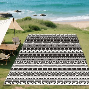 Outsunny Outdoor Patio Rug, Large Camping Carpet with Carrying Bag, Waterproof Plastic Straw, Reversible, Geometric Wall - 1 of 4