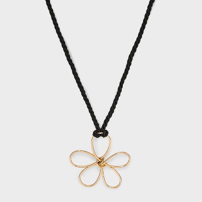 Cord with Wire Flower Choker Necklace - Wild Fable&#8482; Black/Gold