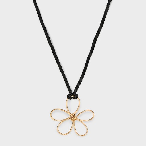 Cord with Wire Flower Choker Necklace - Wild Fable™ Black/Gold
