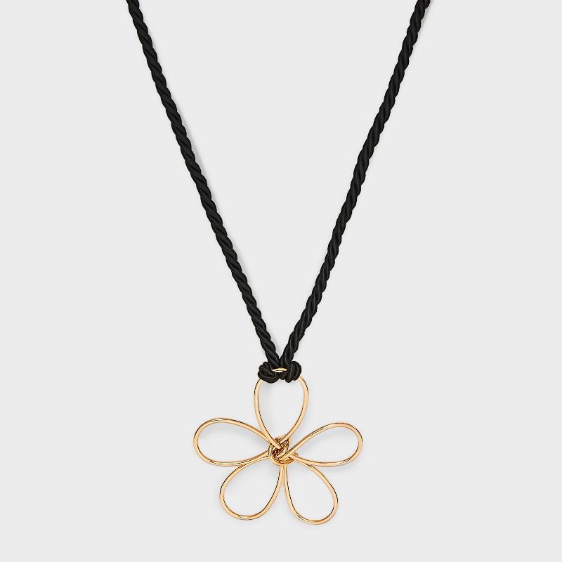 Cord with Wire Flower Choker Necklace - Wild Fable&#8482; Black/Gold, 1 of 6