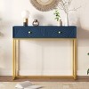 GlasFlength Console Tables Modern Narrow Entryway Table with Two Drawers and Metal Base Elegant for Living Room Hallway, Blue, 38"*14"*24.4" - 2 of 4