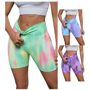 INSPIRE CHIC 3 Packs Women's High Waist Tie Dye Tummy Control Workout Running Biker Thigh Slimmer - 1 of 4
