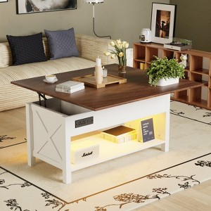 Belord Lift-Top Coffee Table with 4-Way Foldable Tabletop, Farmhouse Coffee Table with Multiple Hidden Storage Compartments for Living Room - 1 of 4