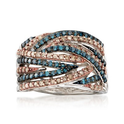 Ross-Simons 1.00 ct. t.w. Blue and Champagne Diamond Ring in Sterling Silver