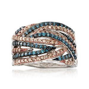 Ross-Simons 1.00 ct. t.w. Blue and Champagne Diamond Ring in Sterling Silver - 1 of 4