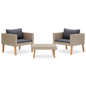 vidaXL 3 Piece Patio Lounge Set with Cushions Poly Rattan Beige - 1 of 1