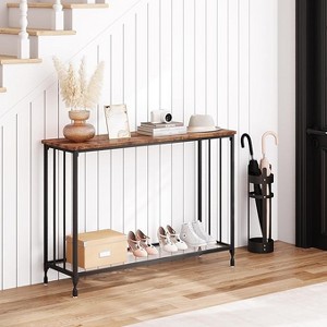 Console Table, Behind Couch Table, with Glass Shelf and Metal Frame, Narrow Entryway Table, Narrow Console Table - 1 of 4