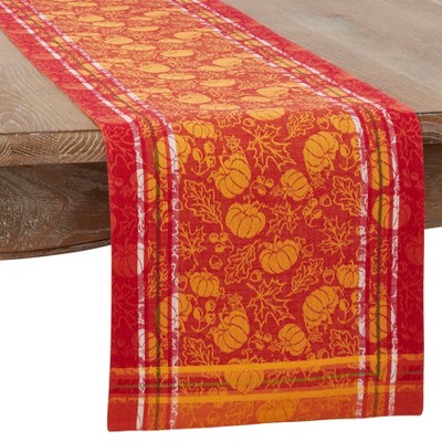 Saro Lifestyle Thanksgiving Table Runner With Pumpkin and Leaf Jacquard Design