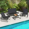 Costway 4 Pieces Patio Furniture Set Outdoor Tempered Glass Coffee Table Chair Loveseat - 2 of 4