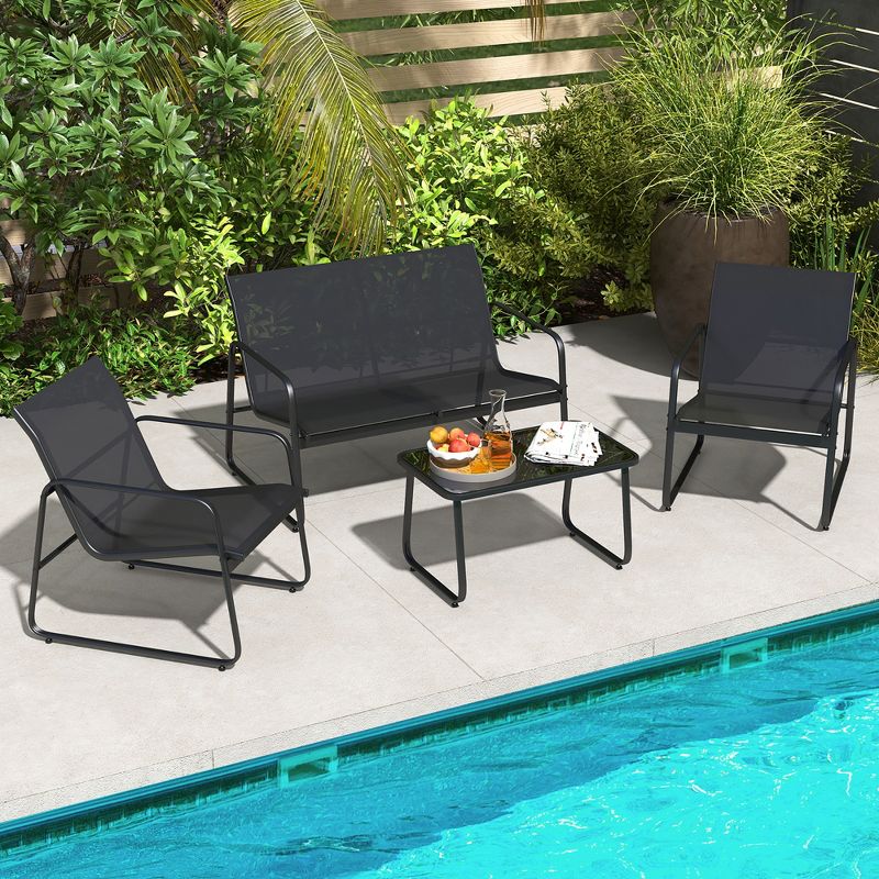 Costway 4 Pieces Patio Furniture Set Outdoor Tempered Glass Coffee Table Chair Loveseat, 2 of 10