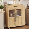Kitchen Island Table On Wheels, Storage Island with Spice Rack and Drawer, Rolling Kitchen Cart On Wheels, for Home, Dining Room, Natural Oak - 2 of 4