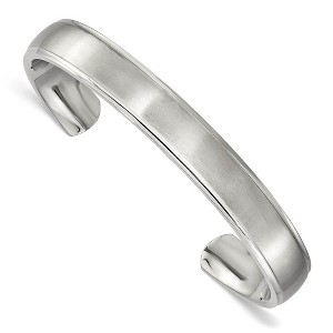 Black Bow Jewelry Men's Stainless Steel 11mm Flat Brushed Ridged Edge Cuff Bracelet - 1 of 4