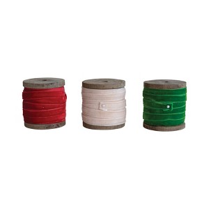 Storied Home 10 Yard Velvet Ribbon on Wood Spool, Set of 3 Colors - 1 of 1