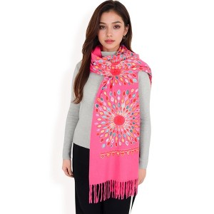 Anna-Kaci Women's Floral Mandala Embroidered Scarf with Fringed Edges and Lightweight Fabric - 1 of 4