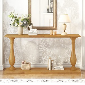 Console Table Entryway Narrow Skinny with Vintage Veneer, Double Shelf Sofa Table with Vase Legs for Living Room or Hallway-The Pop Home - 1 of 4