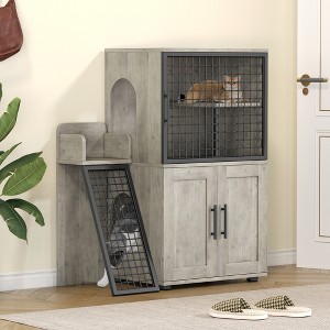 Whizmax Cat Litter Box Enclosure with Platform, Double Layer Cat Litter Hidden Furniture, Hidden Cat Litter Box Enclosure, Cat House - 1 of 4