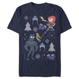 Men's Marvel Christmas Black Widow  & Panther T-Shirt - 1 of 4