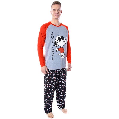 Peanuts Men's Joe Cool Snoopy Pajamas Raglan Shirt And Pant 2 PC Pajama Set