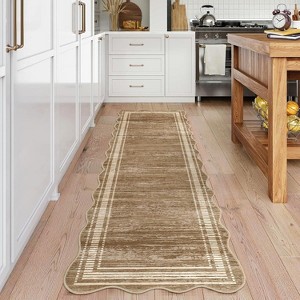 Machine Washable Runner Rug, Plush Scalloped Rug, Non-Slip Stain Resistant Polyester Runner for Hallway, Kitchen, Bathroom - 1 of 4