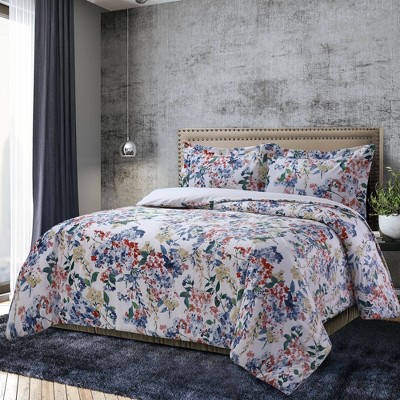 King Size Cream Velvet Floral Duvet Cover Set with Shams