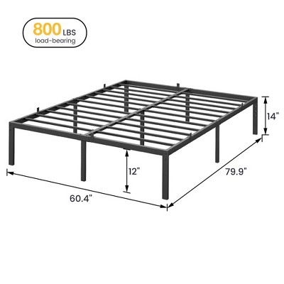 Black Metal Queen Bed Frame with Storage and Slats