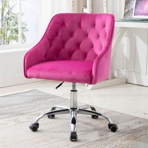 Velvet Desk Chair, Swivel Home Office Chair with Wheels and Gold Metal Base – The Pop Home - 1 of 4