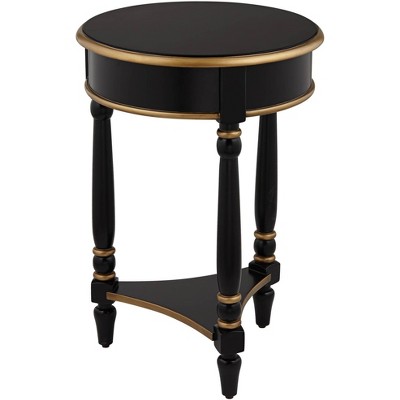 Cason Glam-Luxe Black and Gold Round Wood Side Table