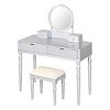 Vanity Desk with Round Mirror and Stool, 4 Drawers and Height-Adjustable Design for Elegant Bedroom or Dressing Room Use-Cuddlewood - 3 of 4