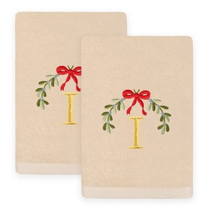Linum Home Textiles Christmas MISTLETOE MONOGRAM - Embroidered Luxury 100% Turkish Cotton Hand Towels (Set of 2) - 1 of 3