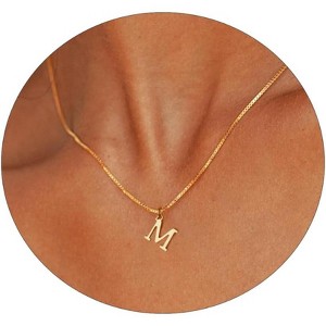 Gold Initial Necklace for Women, 14K Gold Plated Dainty Letter Pendant on Box Chain - 1 of 4