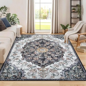 Large Area Rug, Vintage Washable Floral Medallion Area Rug for Living Room, Printed Non Slip Carpet Soft Rugs - 1 of 4