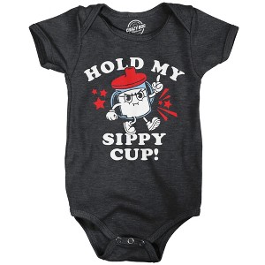 Hold My Sippy Cup Baby Bodysuit Funny Sarcastic Graphic Novelty Jumper For Infants - Crazy Dog Baby Bodysuit with Fun Design - 1 of 4
