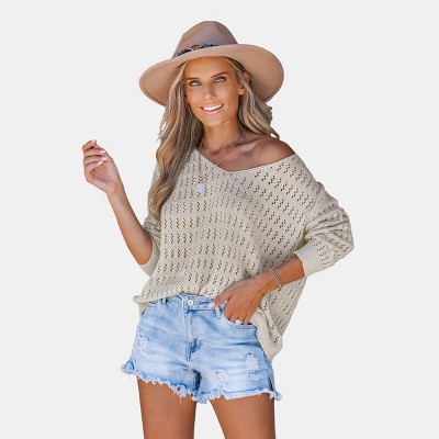 Women's Crochet V-Neck Sweater - Cupshe