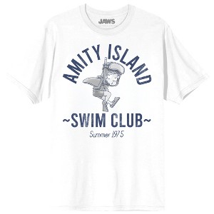 Jaws Franchise Amity Island Swim Club Shark Boy on White Adult Crew Neck Short Sleeve T-shirt - 1 of 3