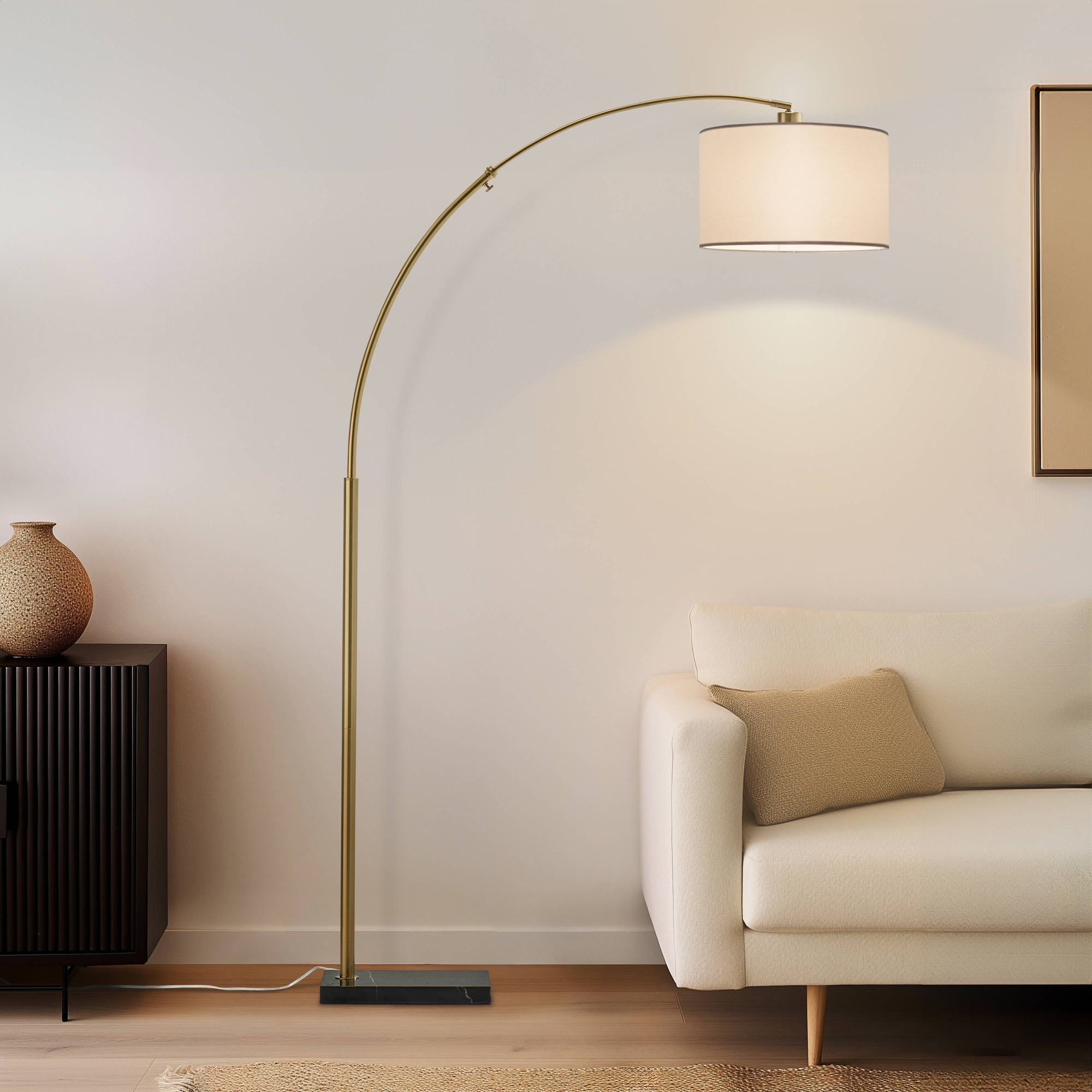 Brightech Logan Mid-Century (Includes LED Light Bulb) Marble Base Arc Floor Lamp Antiqued Brass