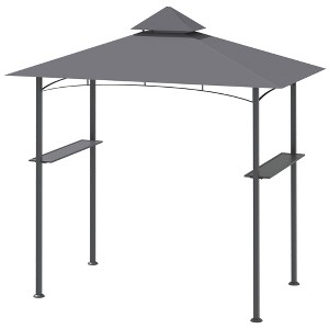 8' x 5' Grill Gazebo with Double Roof, Outdoor BBQ Canopy Gazebo with 2 Side Shelves for Patio Yard Garden Gray - 1 of 4