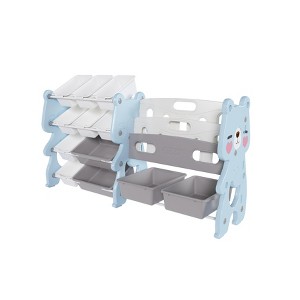 Dexmalle Kids Toy Storage Organizer with 12 Toy Bins and Bookshelf,Blue - 1 of 4