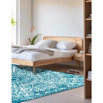 Turquoise and Ivory Rectangular Stain-Resistant Area Rug