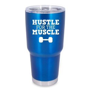 100 North 30 Ounce Stainless Steel On the Go Travel Tumbler With Push Top Lid, Hustle for the Muscle Blue - 1 of 4