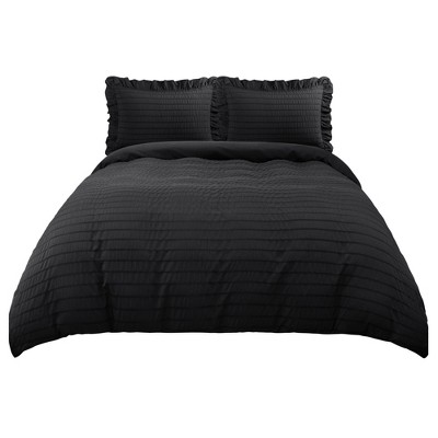 PiccoCasa Microfiber Soft Zippered Seersucker Lightweight Duvet Cover Set with Corner Ties 3 Pcs