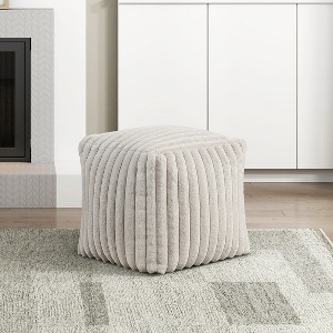 Square Pouf Plush Off-White Corduroy Fabric Upholstery Modern Ottoman, Footstool, Non-Slip Floor Pouf, Bean Bag Chair, 1pc Sitting Pouf - 1 of 1