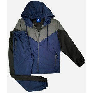 Men’s Colorful Hooded Windbreaker Sweatsuit Meshed Lined Nylon Water Repellent GYM Outfit - 1 of 4