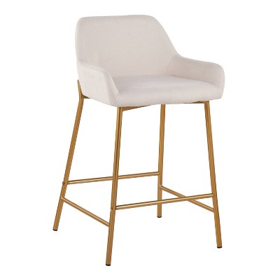 Elegant Daniella Cream Fabric Counter Stool with Gold Metal Frame