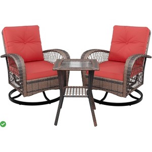 3-Piece Swivel Rocking Patio Chairs Set w/ 2 360-Degree Swivel Rocking Chairs Outdoor Wicker Patio Bistro Set - 1 of 4