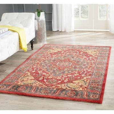Mahal Red and Navy Rectangular Synthetic Area Rug 3' x 5'