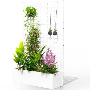 Galvanized Raised Garden Bed Planter Box with Trellis for Climbing Plants, Vegetable, Vines, 43" x 16" x 70" - 1 of 4