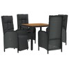 vidaXL 5-Piece Patio Dining Set – Black Poly Rattan Recliner Chairs with Cushions & Acacia Wood Table – Modern Outdoor Furniture for Garden/Deck - 3 of 4